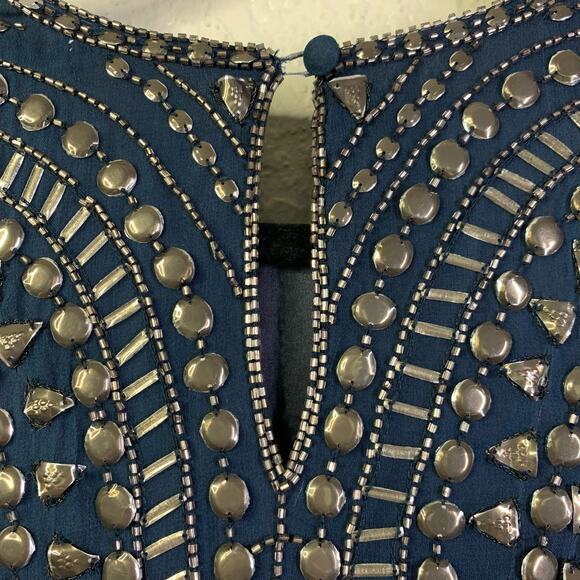 PARKER Blue Allegra Beaded Embellished Silk Sleeveless Mini‎ Shift Dress Size M - Picture 8 of 13